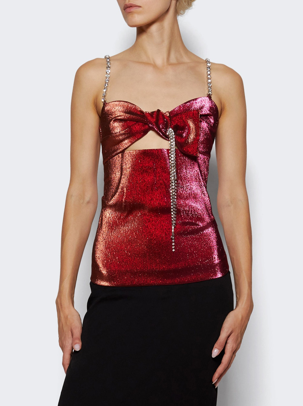Crystal Embellished Stretch Lame Top Fuchsia And Orange - 2