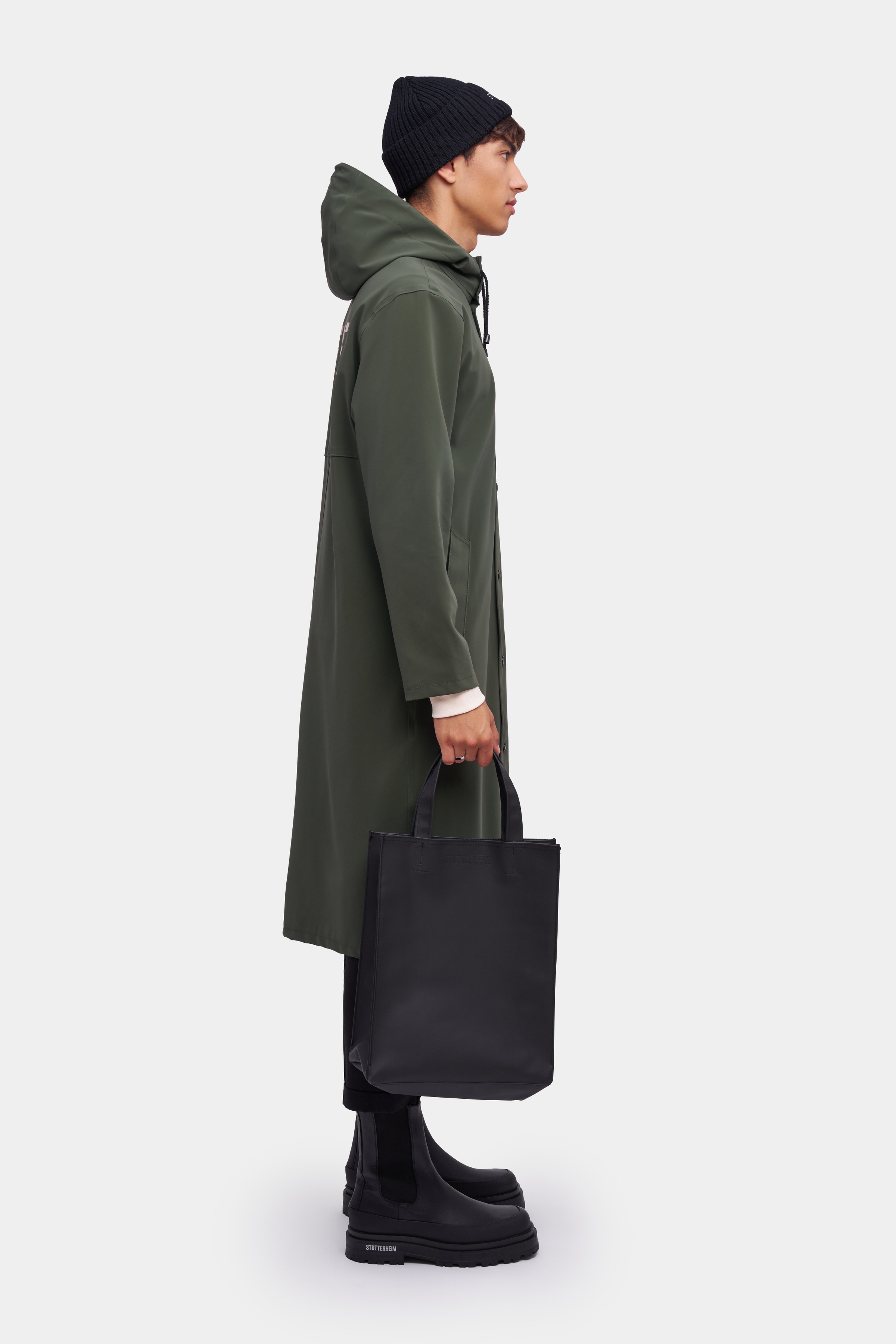 Stockholm Long Matte Print Raincoat Dark Green - 3