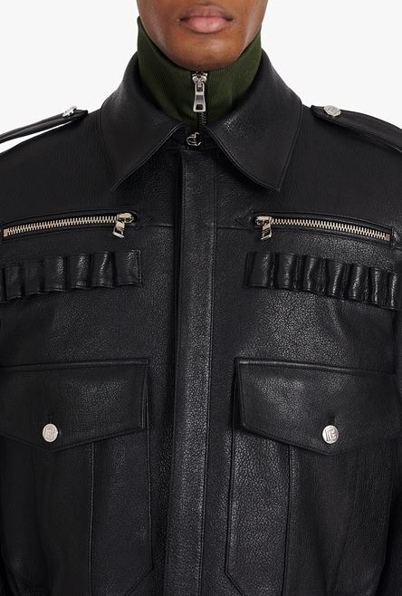 Black leather aviator jacket - 8