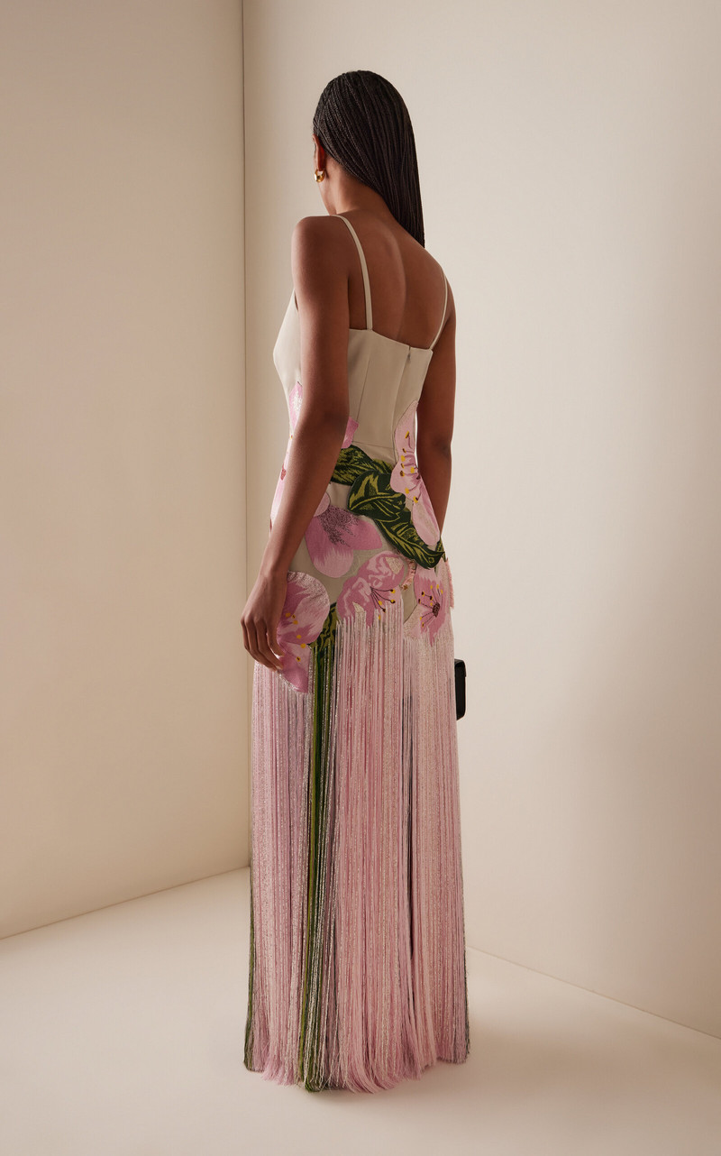 Fringed Embroidered Faille Gown grey 4