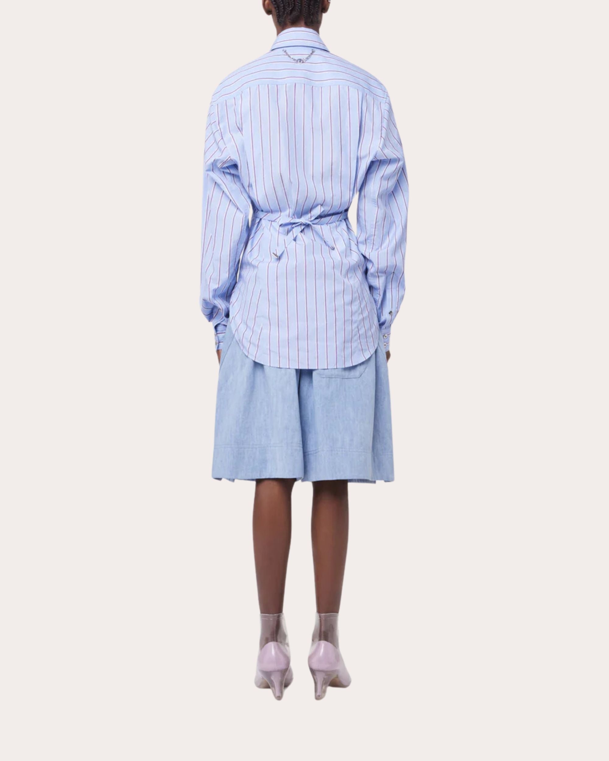 Striped Cotton Tie-Back Button-Up - 3