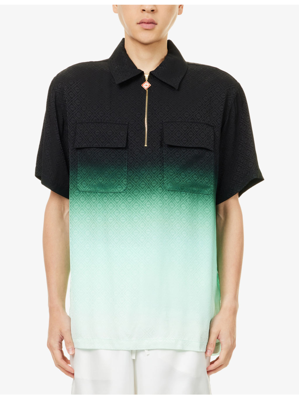 Monogram-Print Quarter-Zip Woven Polo Shirt - 3