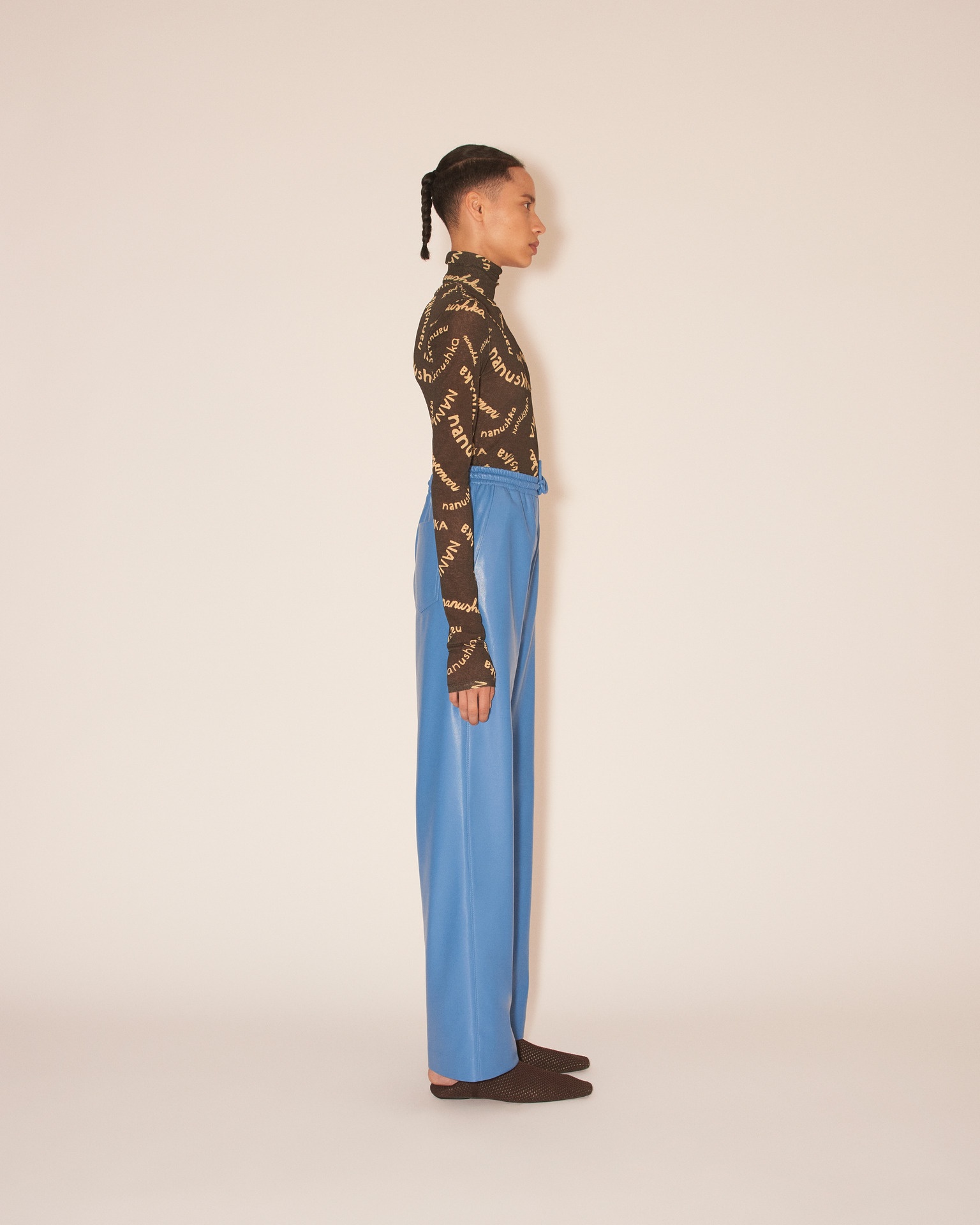 CALIE - OKOBOR™ alt-leather elasticated waist pants - Blue - 5