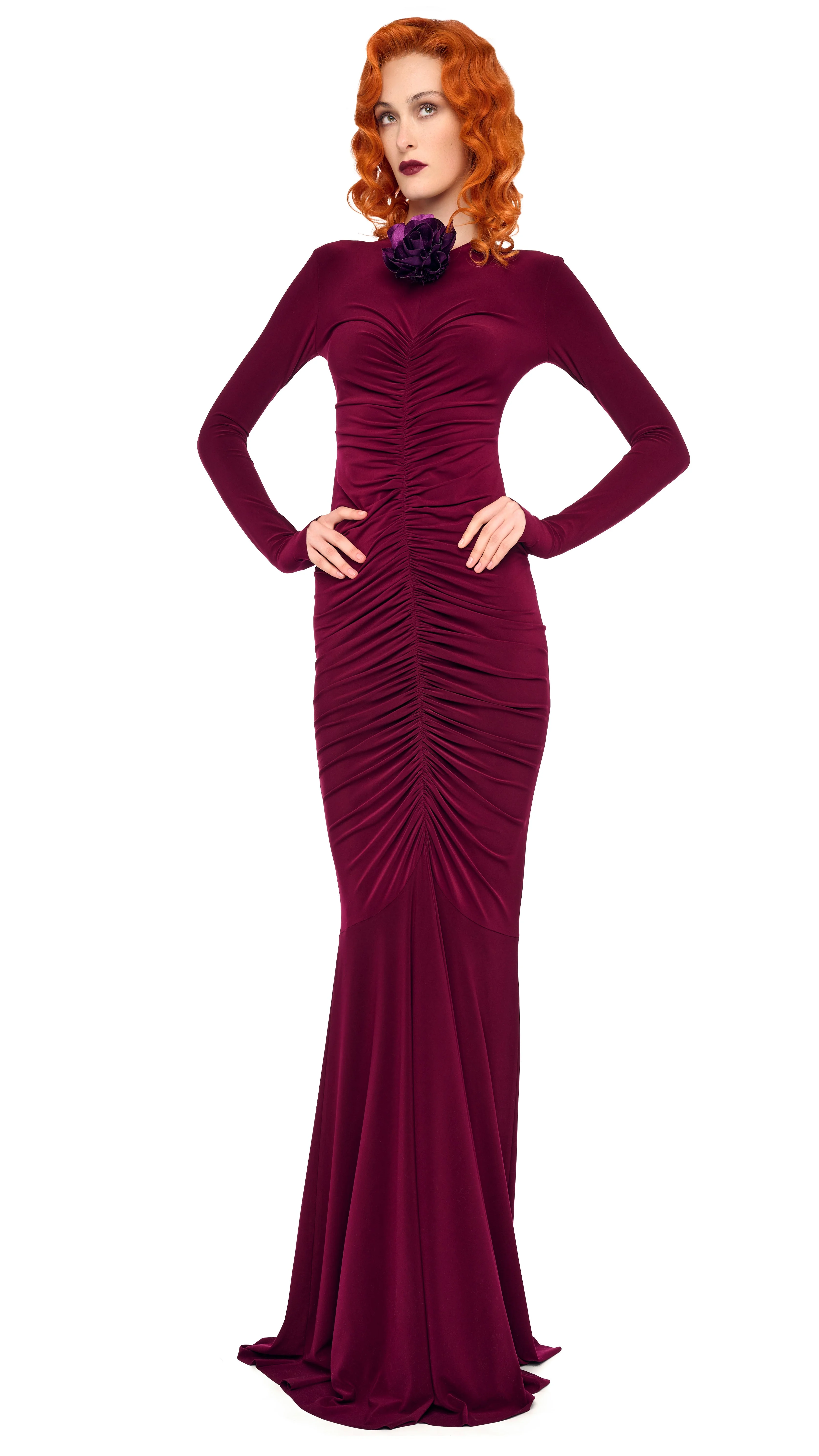 SHIRRED FRONT FISHTAIL GOWN - 1