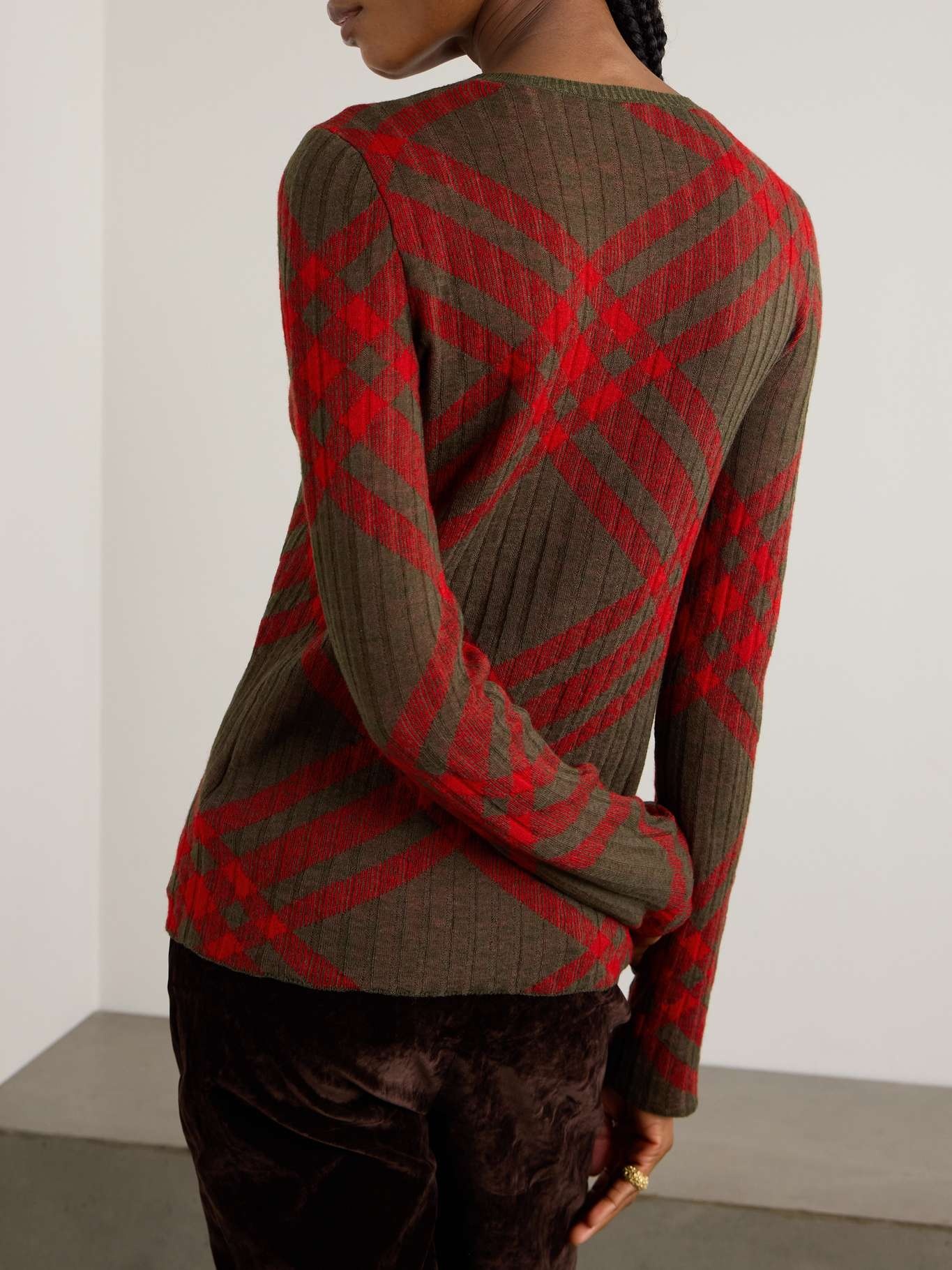 Checked jacquard-knit sweater - 3