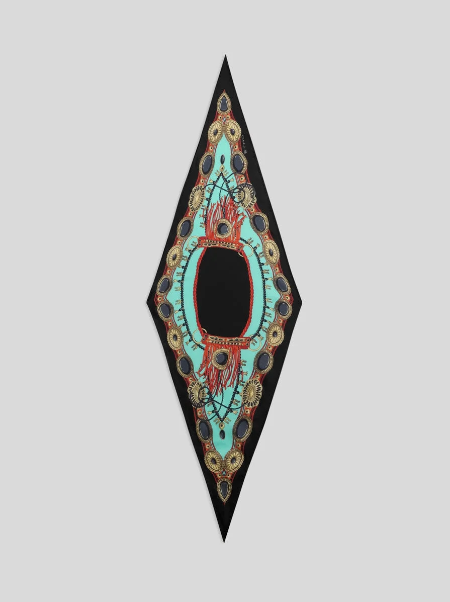 DIAMOND-SHAPED SILK SCARF WITH JEWEL MOTIF - 1