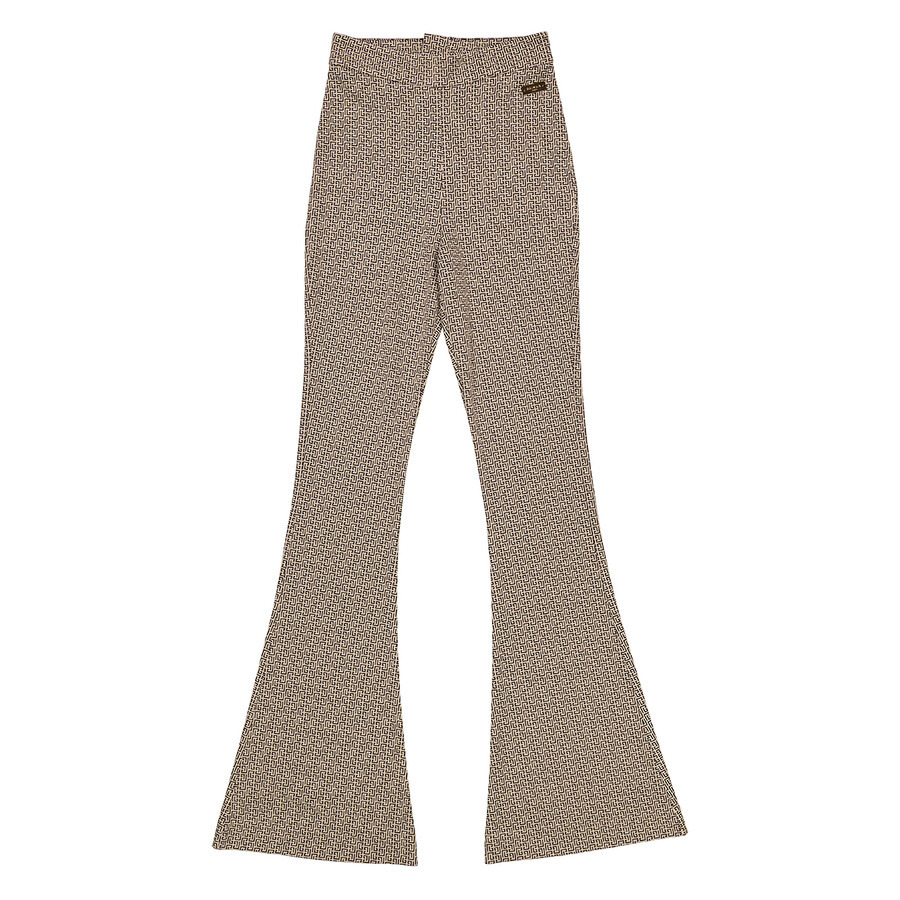 Balmain Ladies Ivoire / Noir Flared Monogrammed Jacquard Trousers - 1