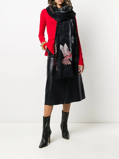 Alexander McQueen bird-print frayed scarf outlook