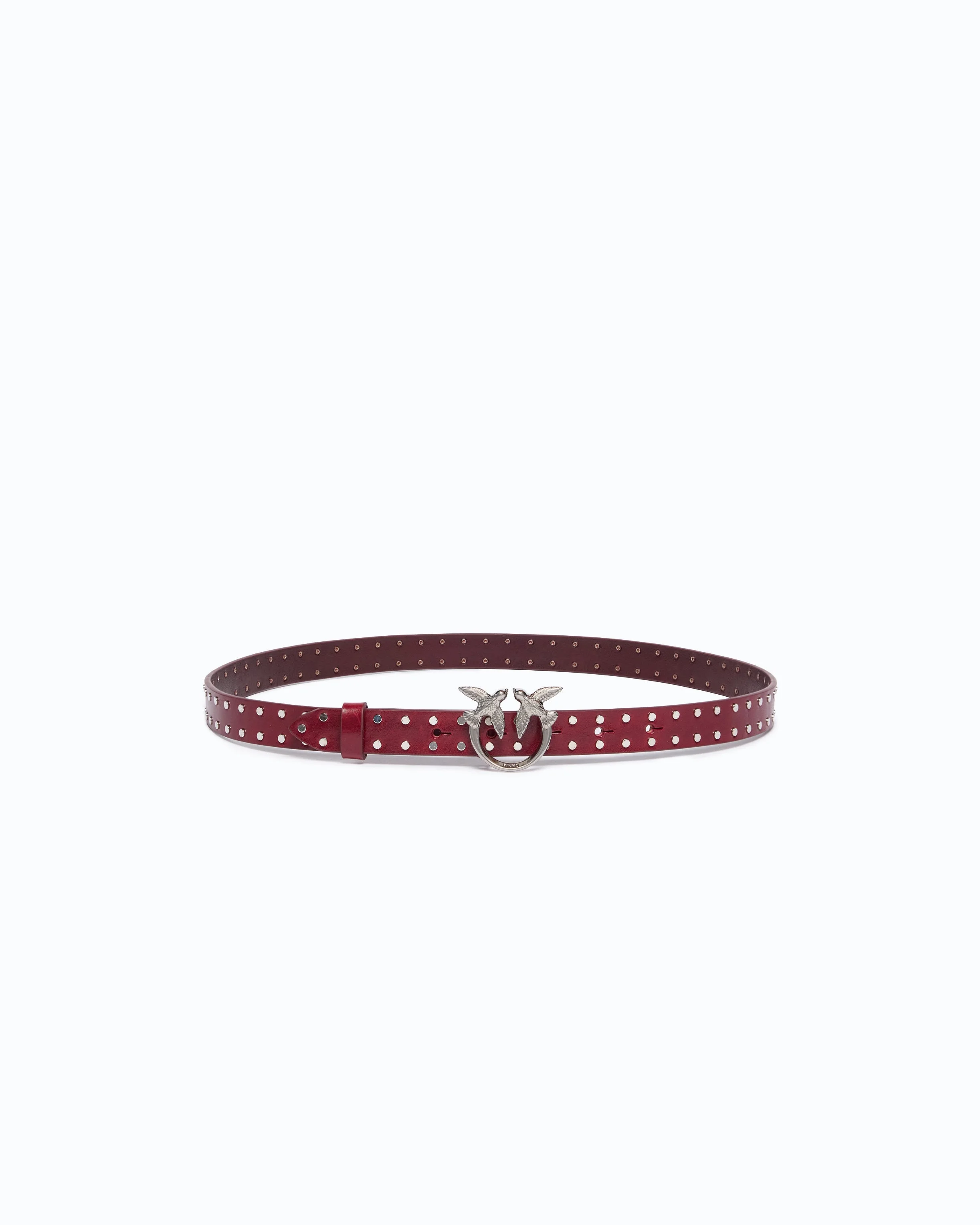 GLOSSY LEATHER BELT WITH LOVE BIRDS BUCKLE AND STUDS, 2 CM - 1