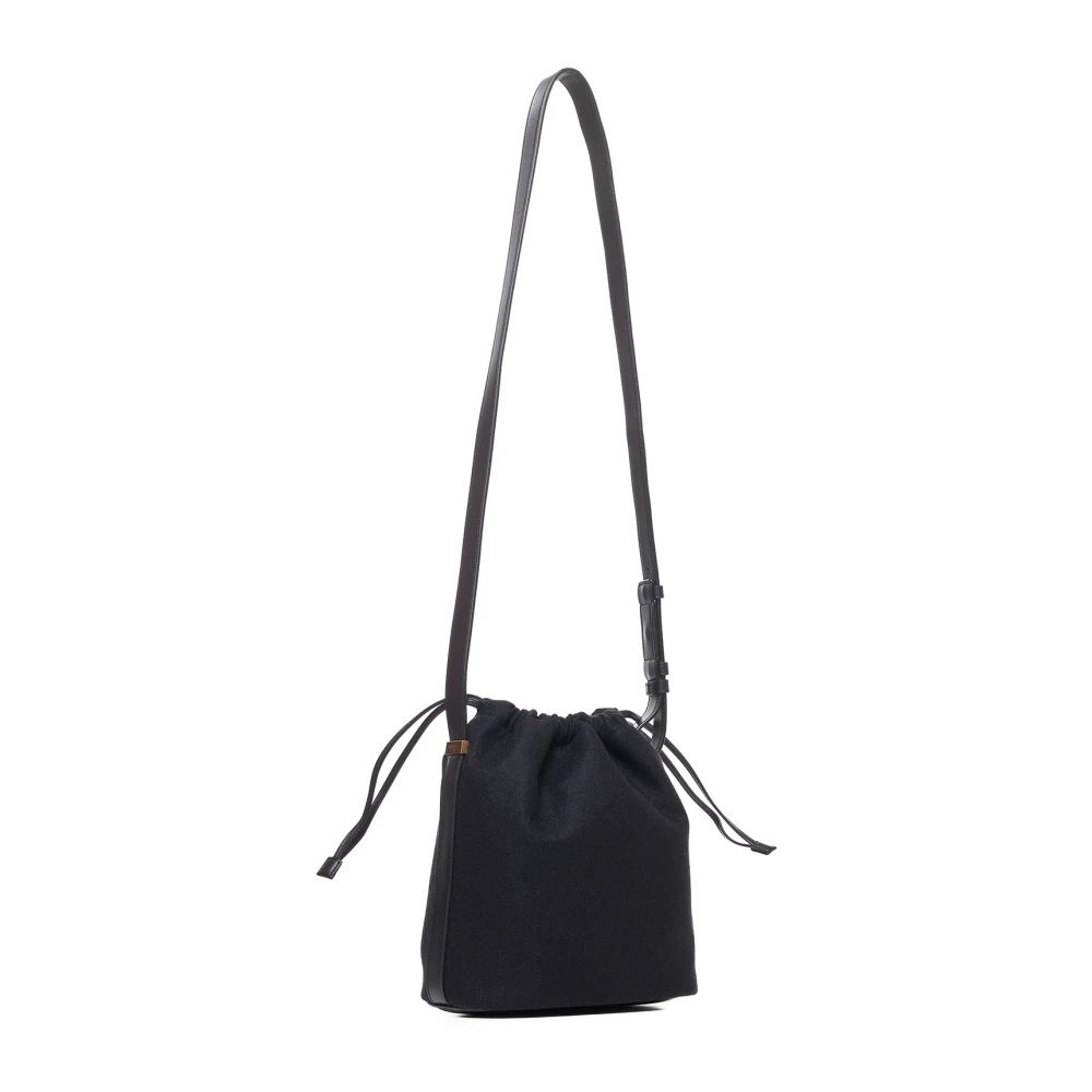 SAINT LAURENT BLACK WOOL LEATHER BUCKET BAG | miinto