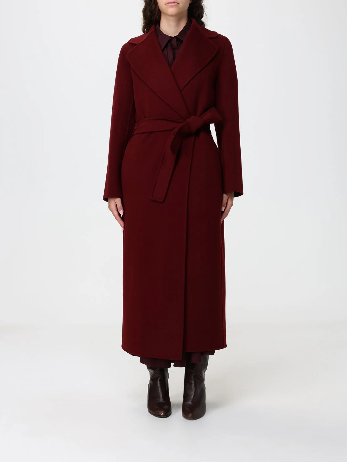 'S Max Mara Long Belted Robe Coat in Wool with Lapel Collar - 1