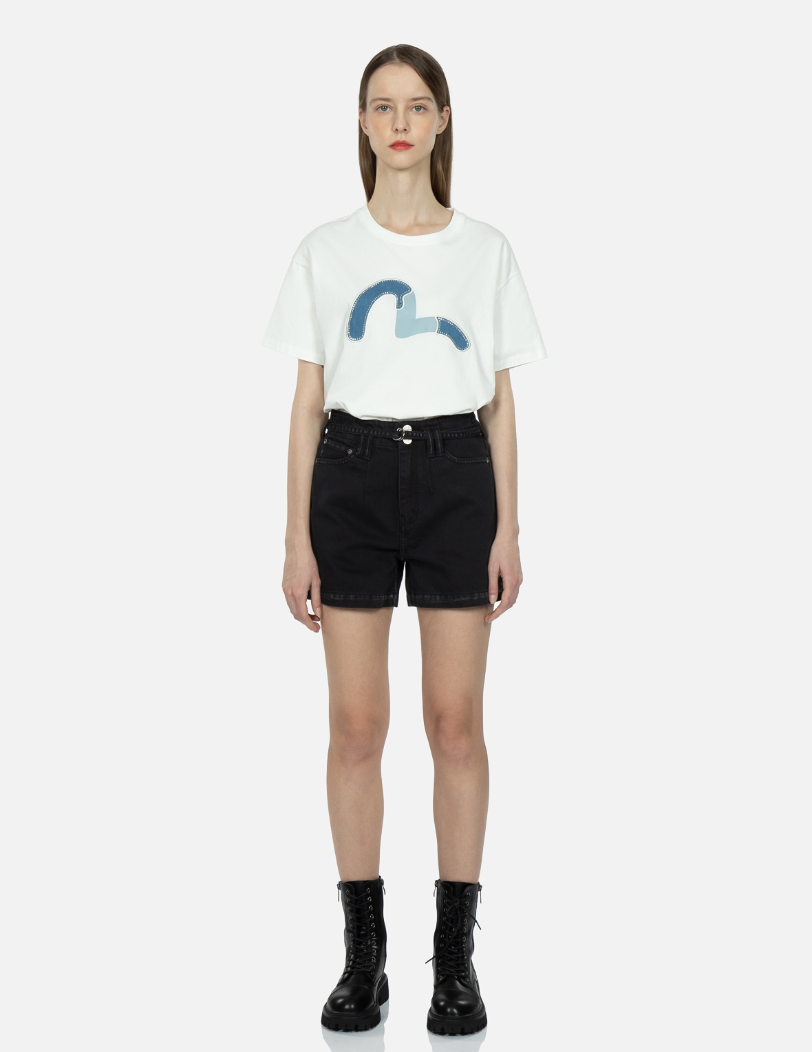 SEAGULL AND 3D LOGO EMBROIDERY DENIM SHORTS - 6