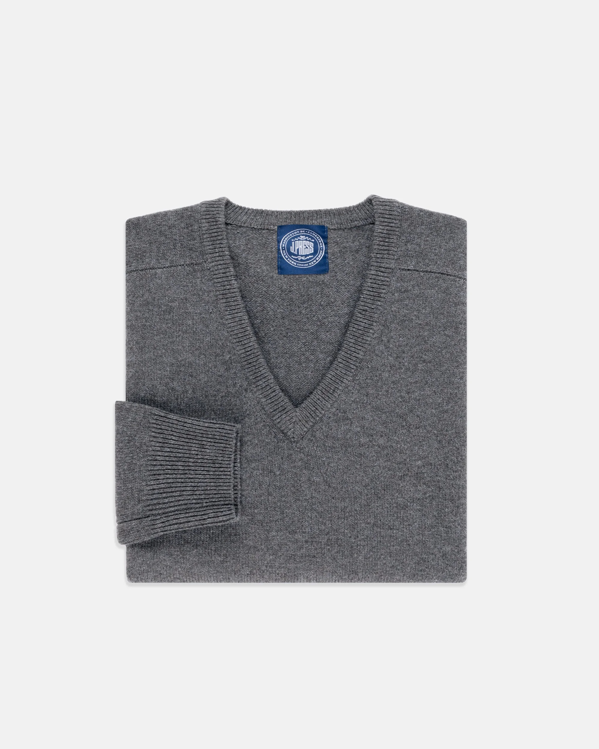 GREY MIX LAMBSWOOL V-NECK SWEATER - 1