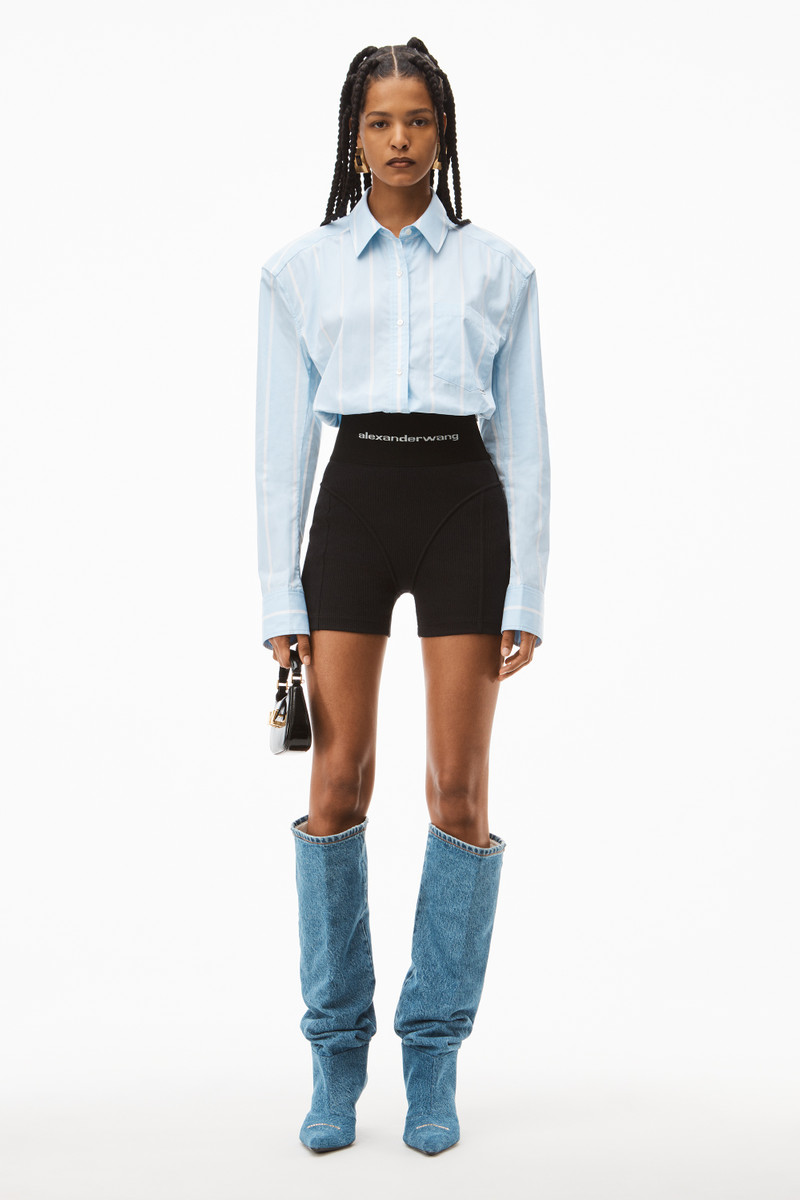 Alexander Wang logo elastic bike short in ribbed jersey outlook