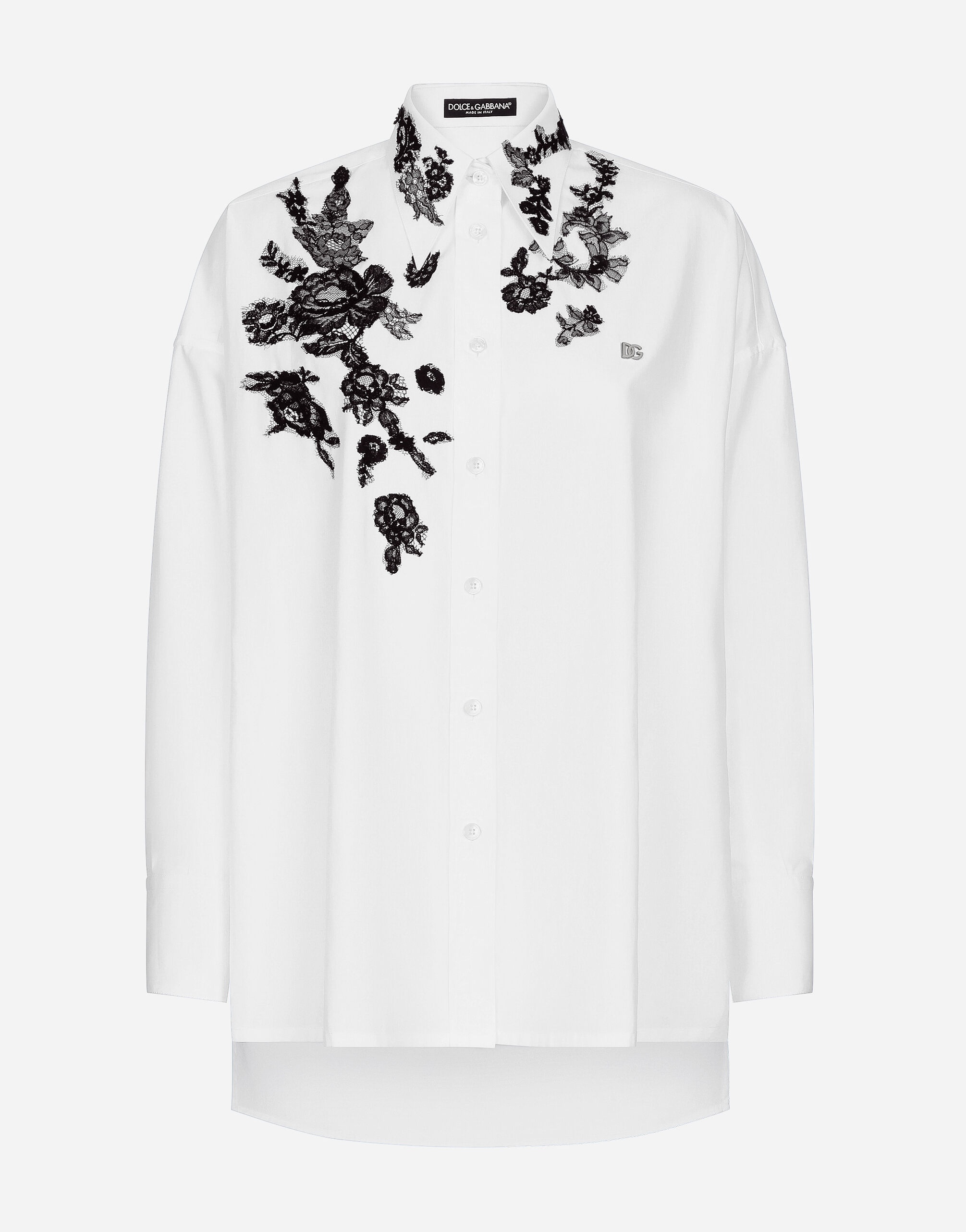 Oversize cotton shirt with lace appliqués - 1