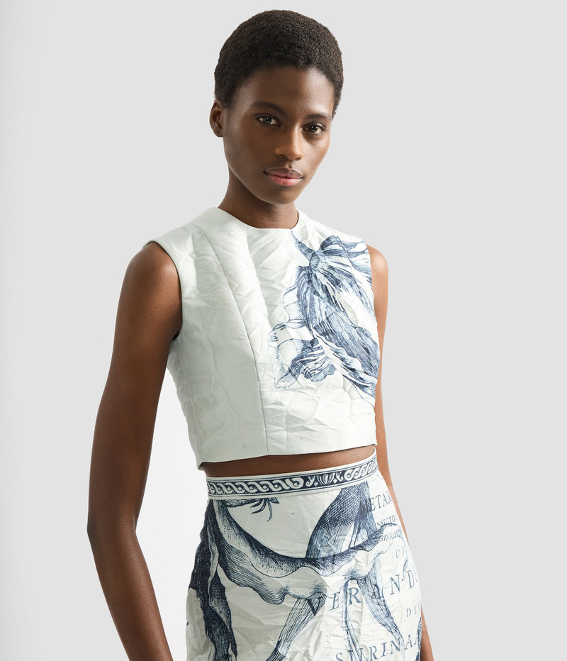 FLORAL PRINT TEXTURED SATIN BODICE TOP 4