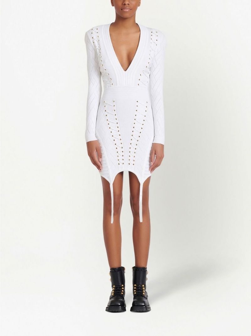 lace-up eyelet bodycon dress - 6