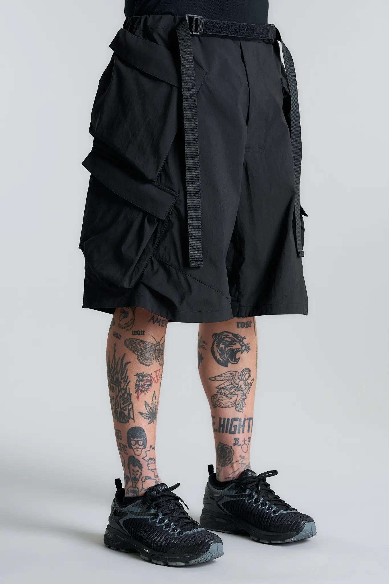 SP56A-M Nylon Stretch Double Cargo Short Pant Black - 4