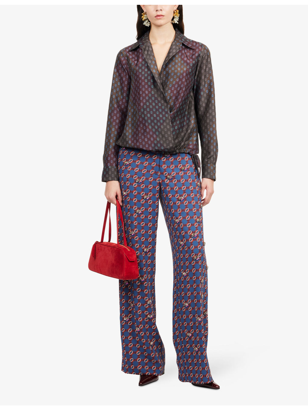 Paxy Printed Embellished Woven Trousers - 2