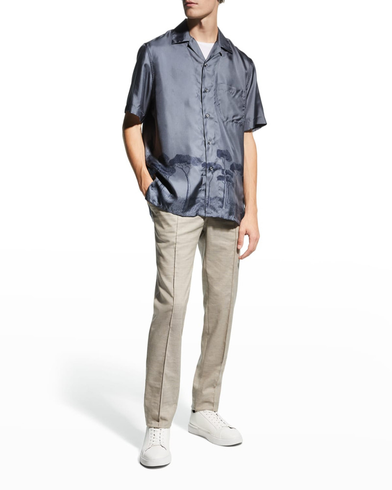 Brioni Men's Roman Tree-Print Silk Camp Shirt outlook