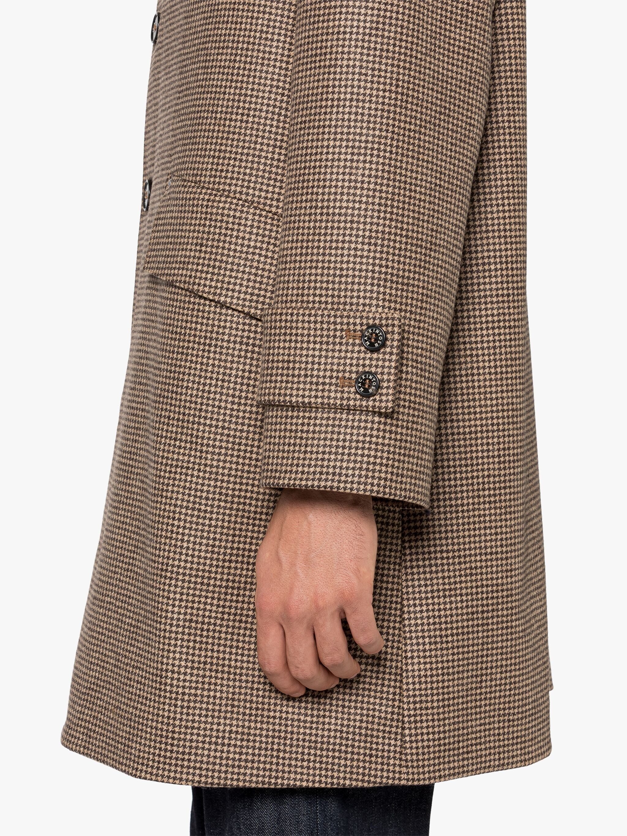 HUMBIE BROWN HOUNDSTOOTH WOOL OVERCOAT - 6