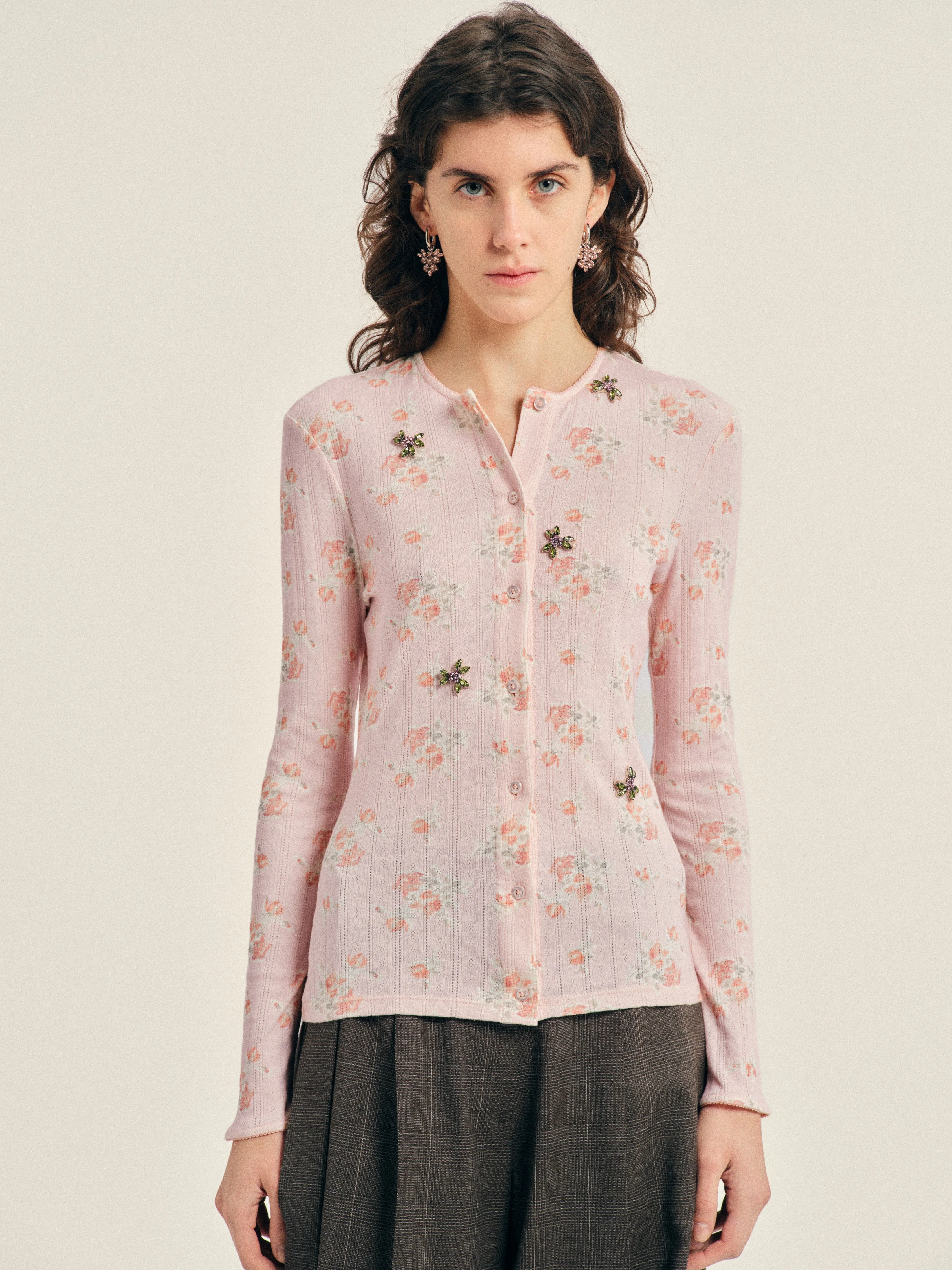 Embellished Pointelle Cardigan - 1