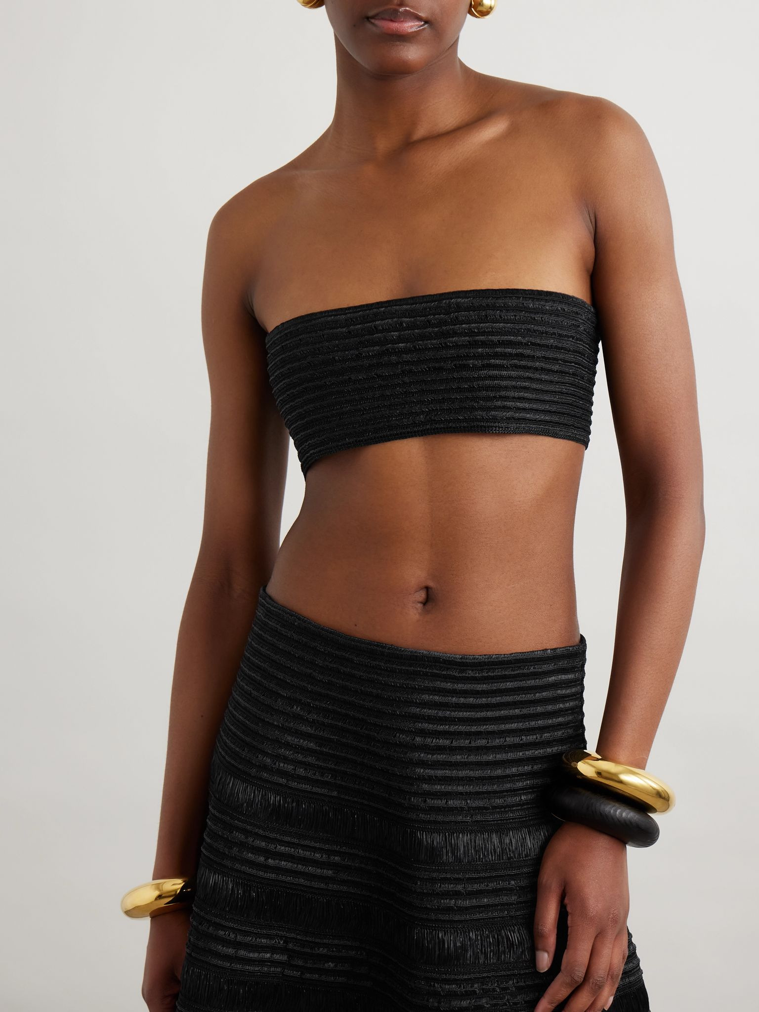 Cropped ribbed-knit bandeau top Black - 3