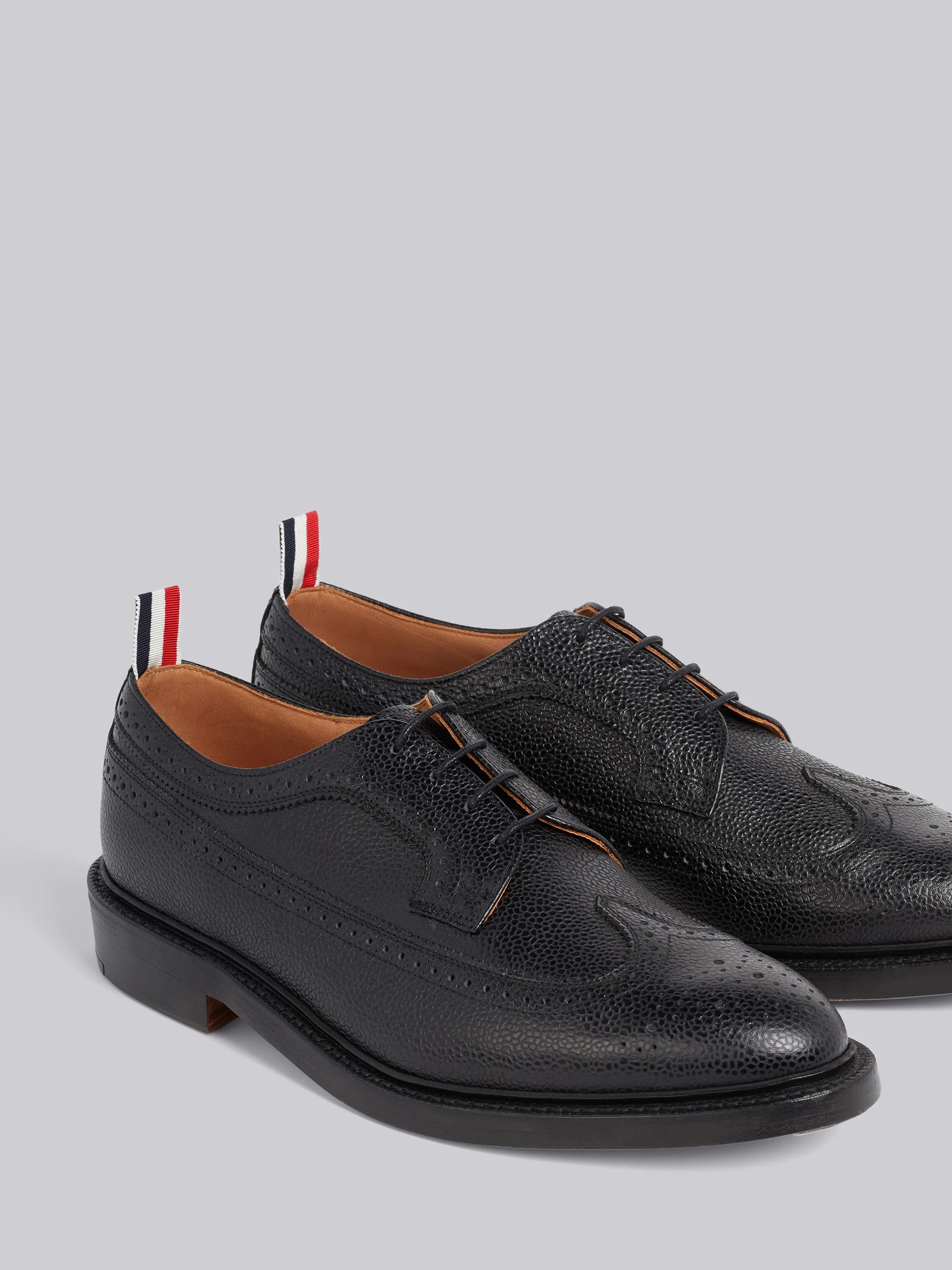 Black Pebble Grain Classic Longwing Brogue With Leather Sole - 2