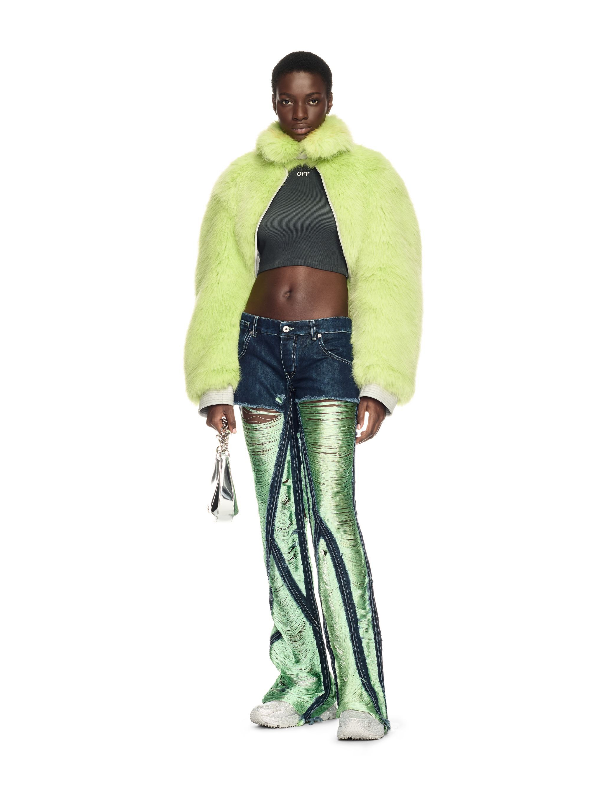 Green Shredded Denim Pants - 2