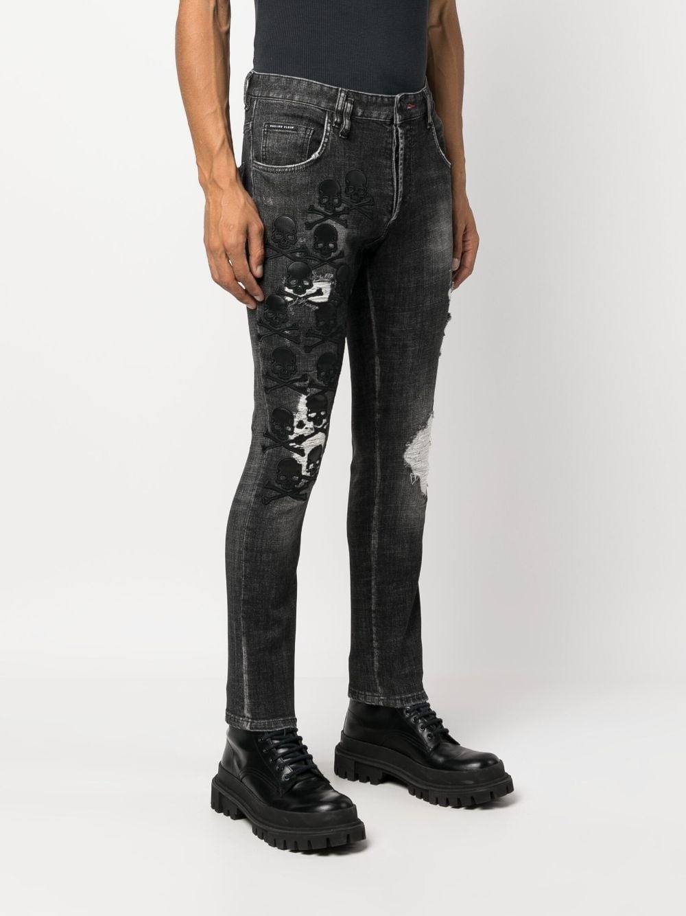 Skull & Bones logo-embroidered ripped jeans - 3