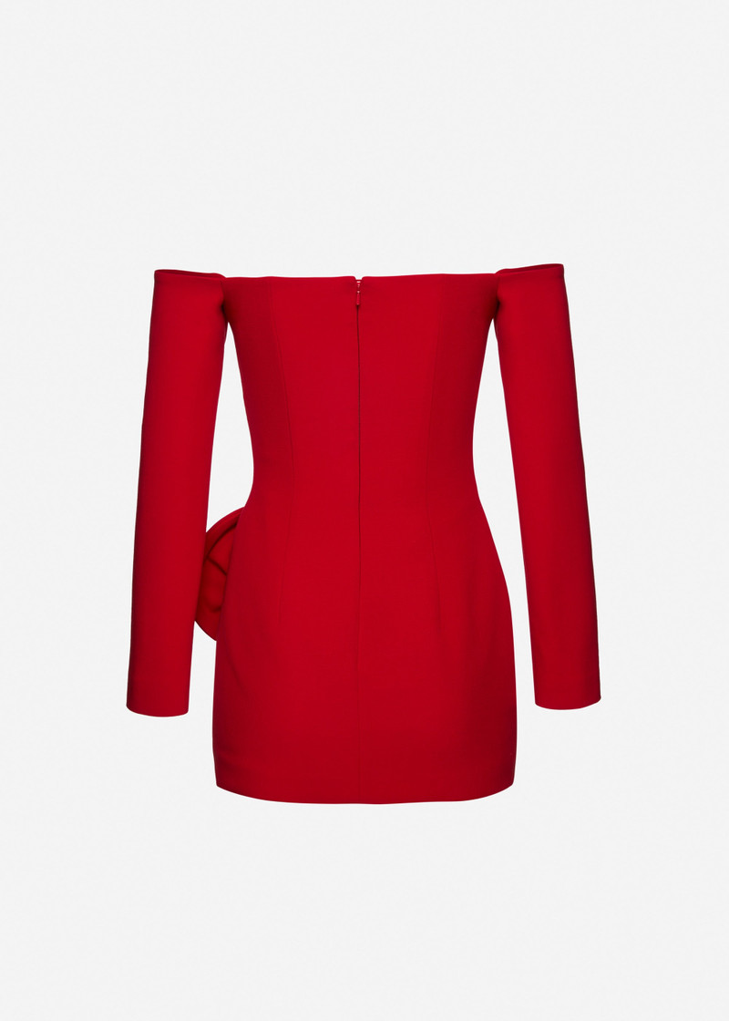Off shoulder mini dress with floral hip detail in red 2