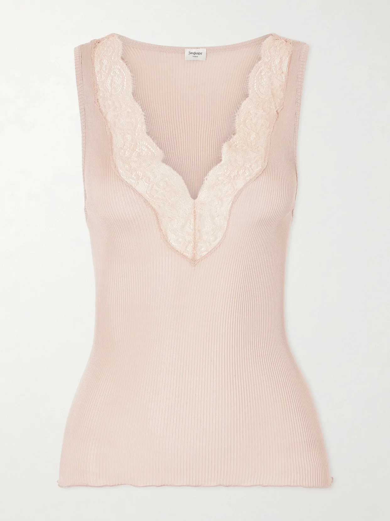 Lace-trimmed Ribbed Silk-jersey Tank - 1