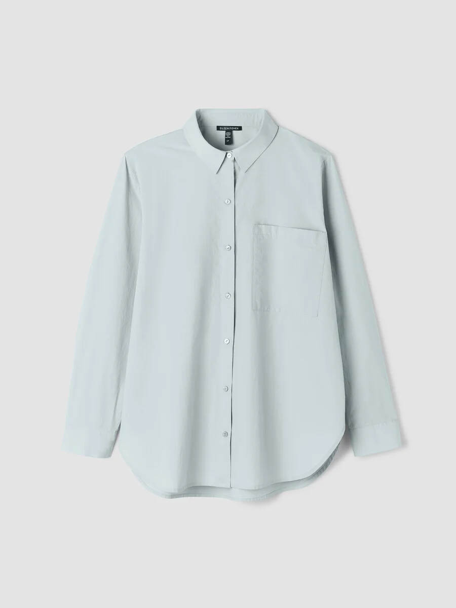 Washed Organic Cotton Poplin Classic Collar Long Shirt - 1
