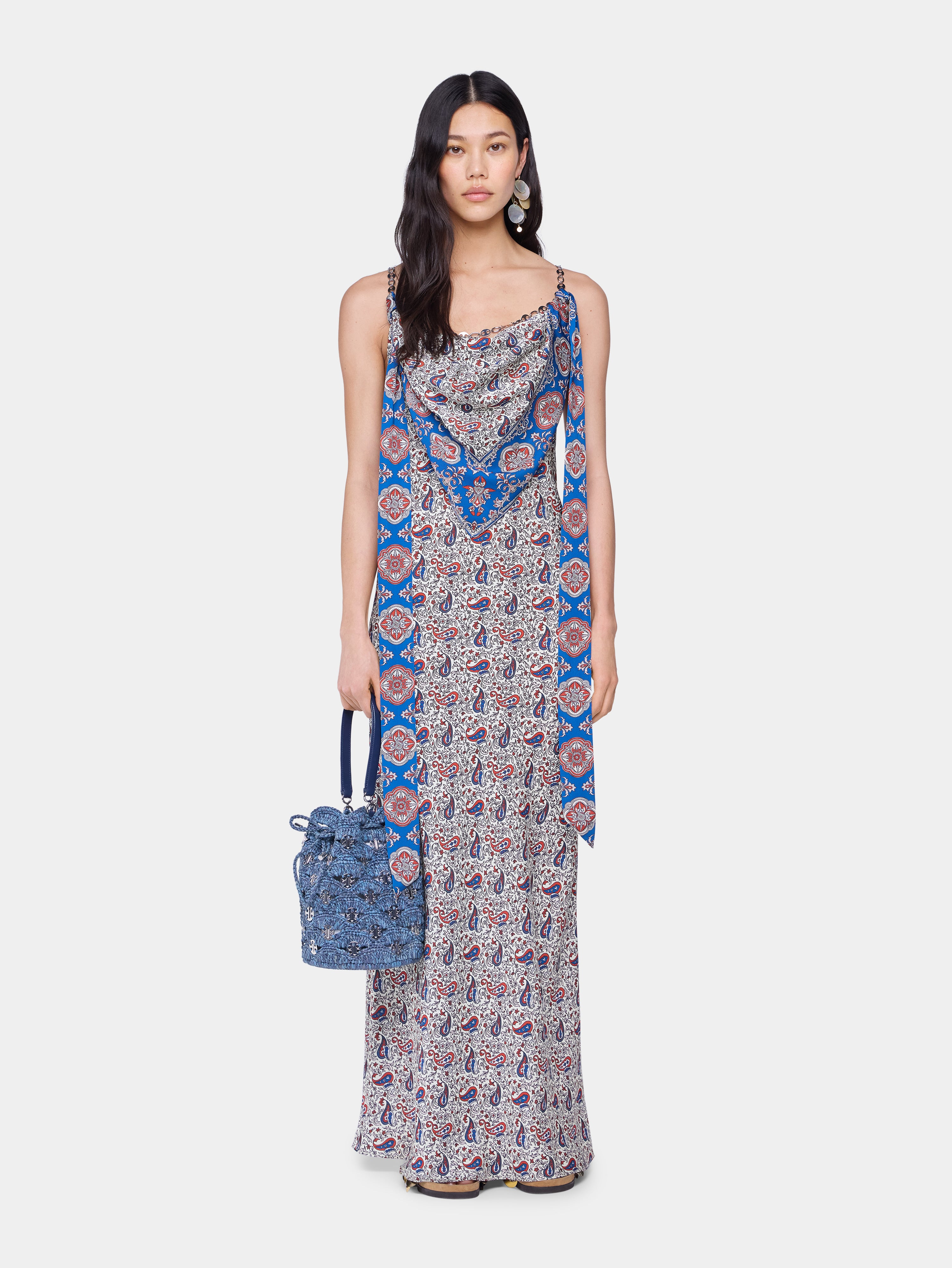 DENIM BLUE RAFFIA BUCKET BAG - 3