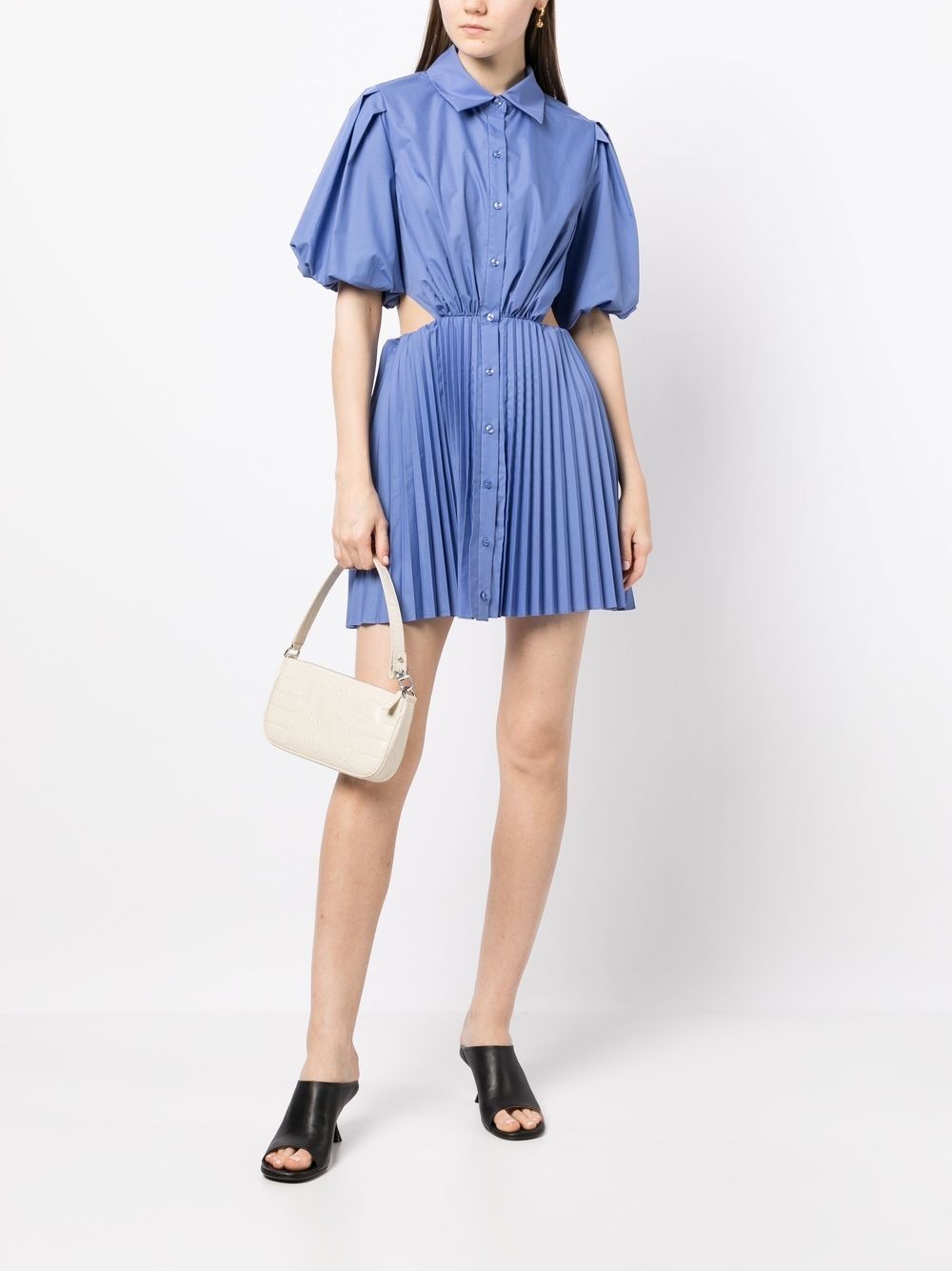 puff-sleeve cut-out shirt dress - 2