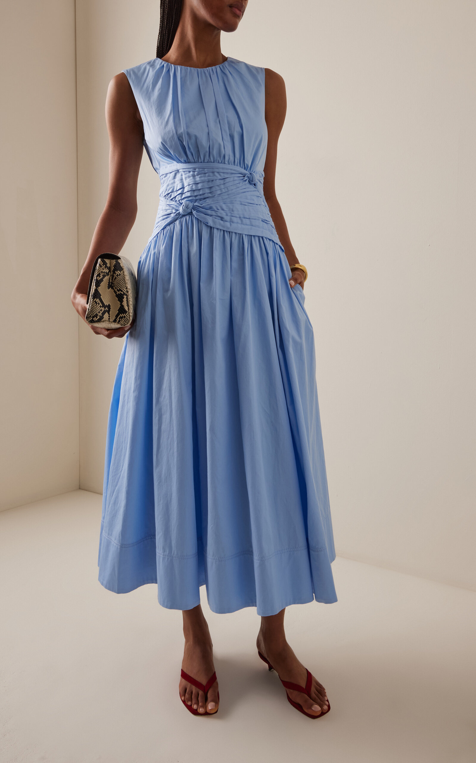 Agatha Knot-Waist Cotton Midi Dress blue - 2