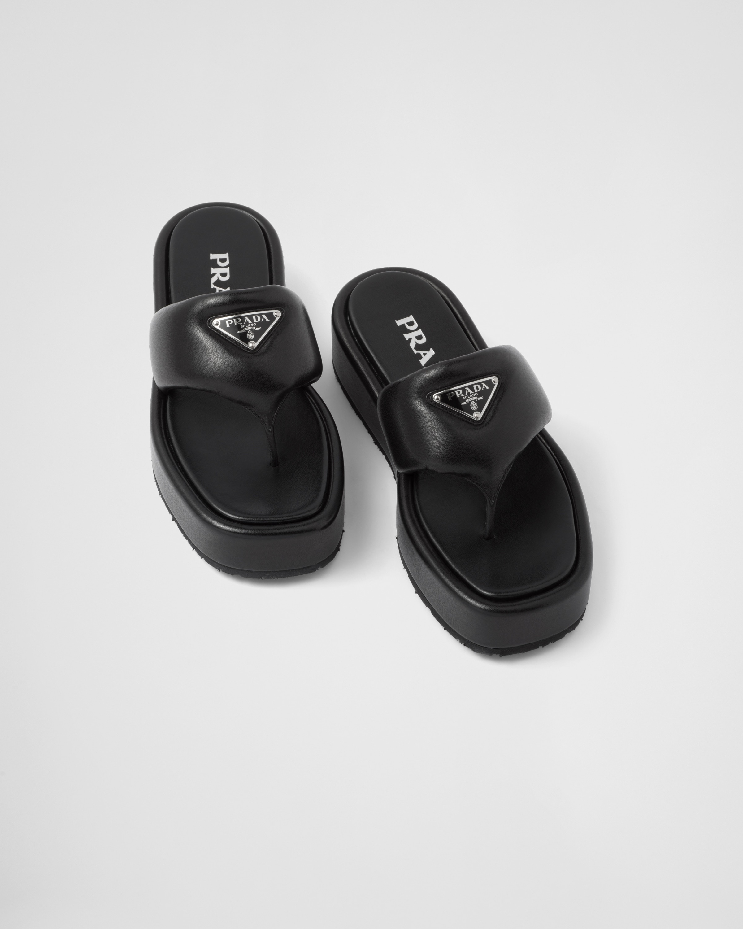 Prada Soft padded nappa leather thong wedge sandals - 4