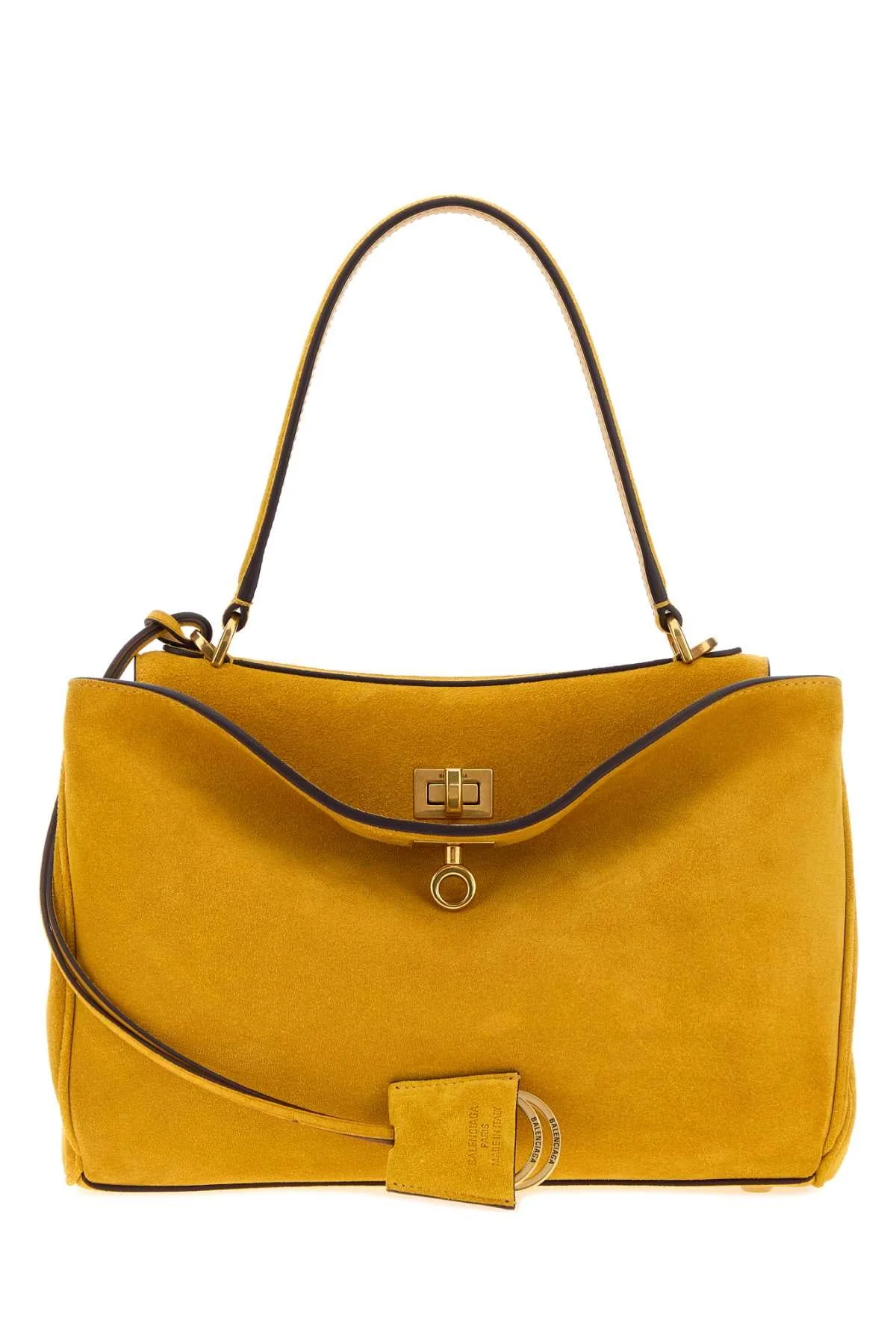 Balenciaga Women Mustard Suede Small Rodeo Handbag - 1