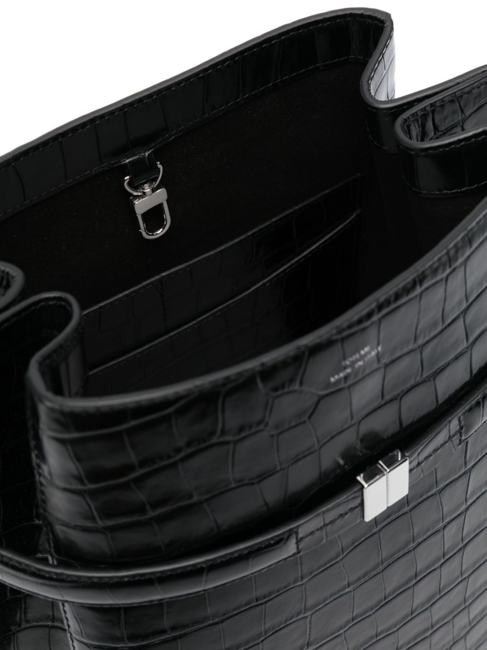 croc-embossed belted bucket bag - 4