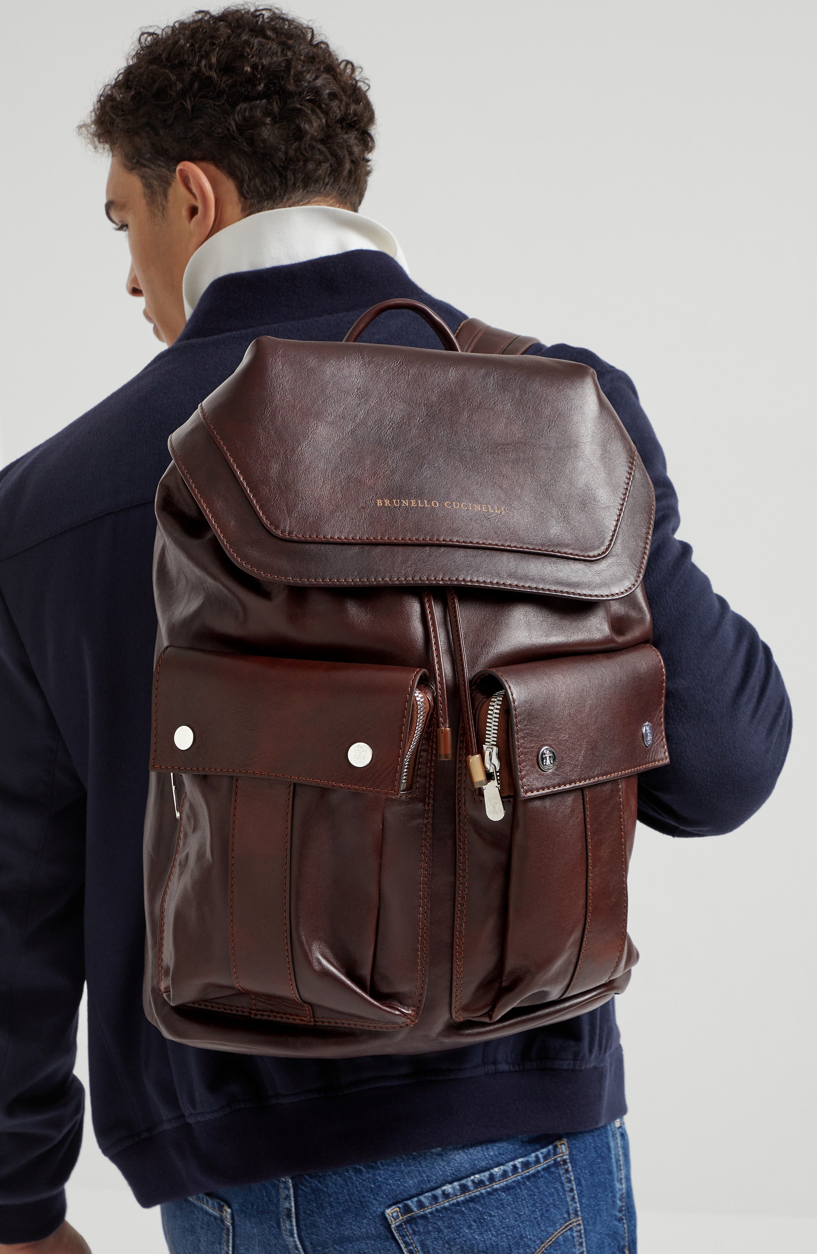 Brunello Cucinelli Calfskin leisure backpack in Burgundy at Nordstrom - 5