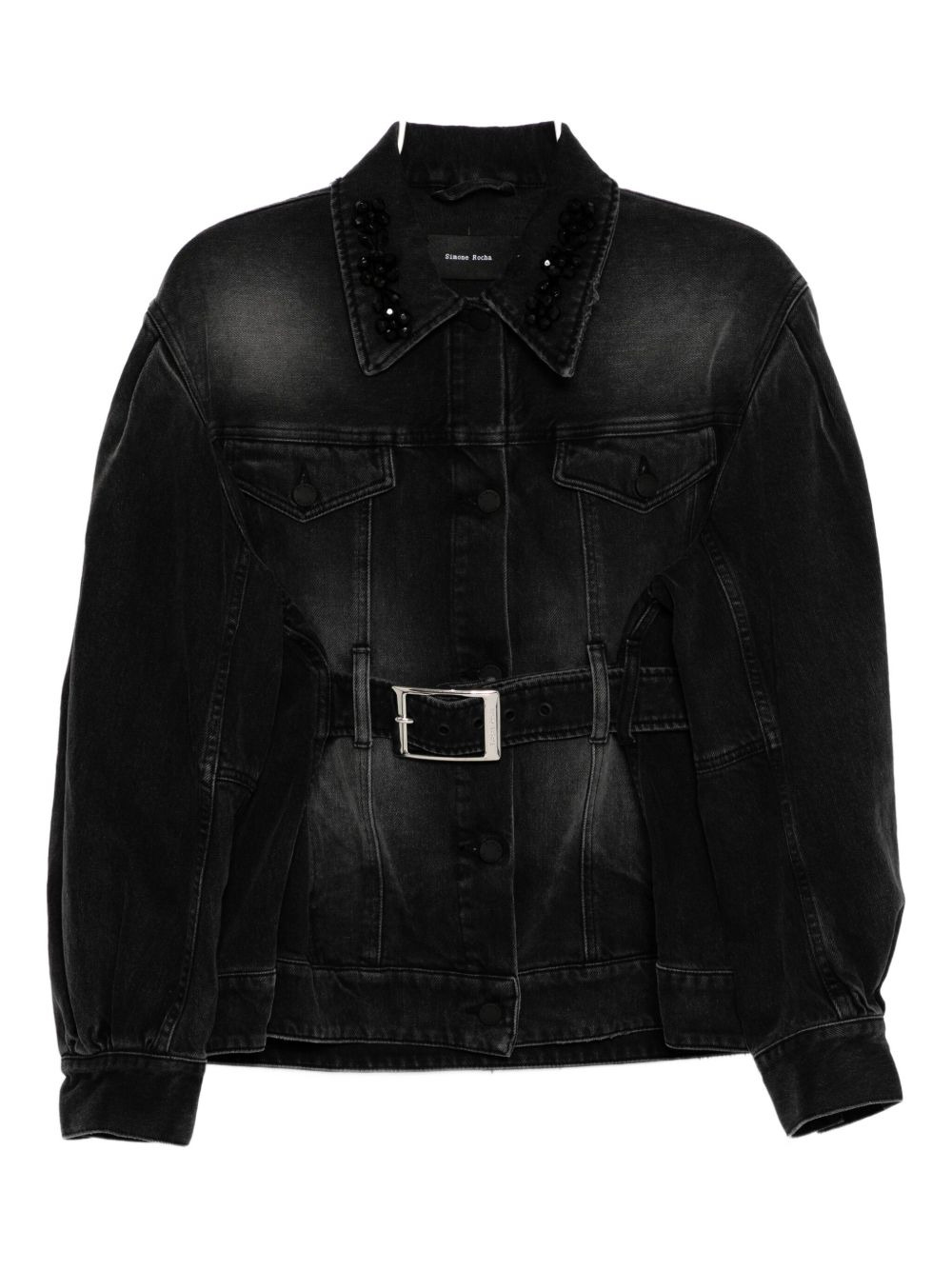 embellished sculpted denim jacket - 1