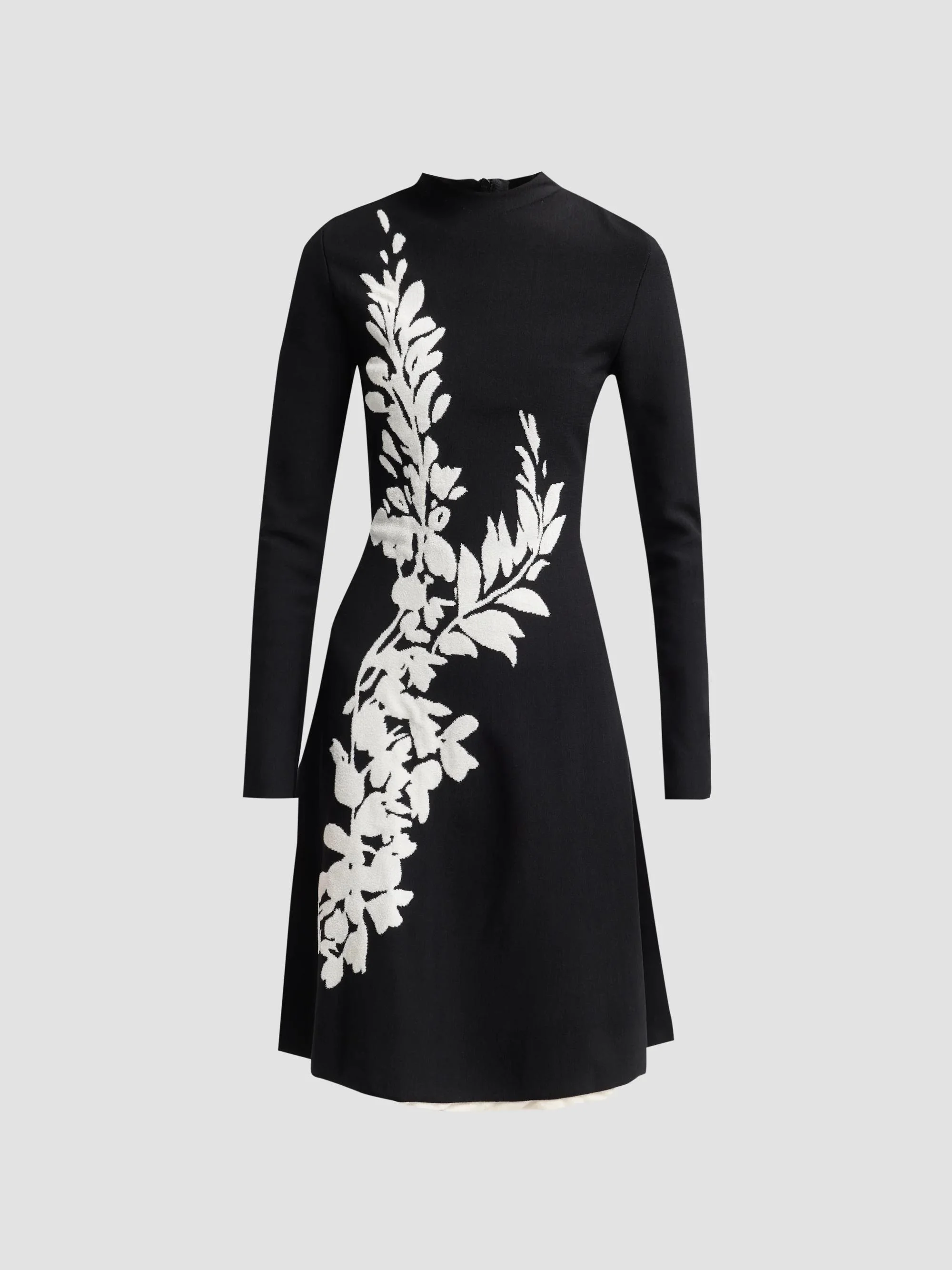 Women's Floral Velvet Jacquard Knit Dress - Black - 1