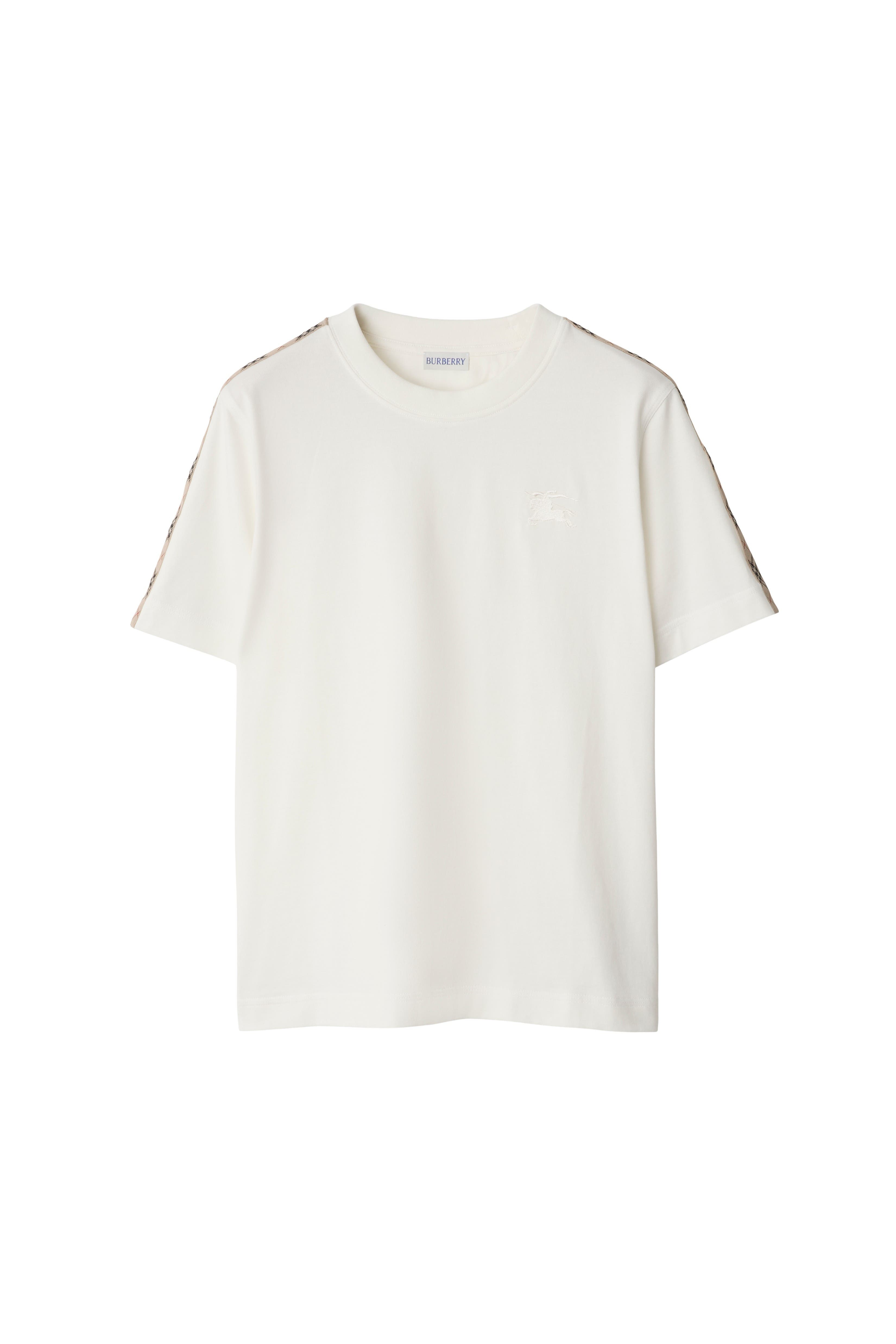 burberry Check Trim Cotton T-shirt in Chalk at Nordstrom - 4