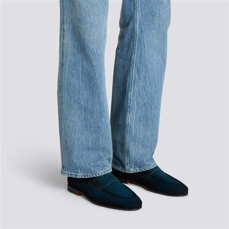 Santoni Men's green suede Carlo loafer outlook