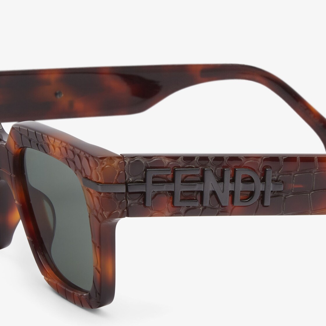 Rectangular Fendigraphy glasses in dark Havana acetate with crocodile effect print. Wide temples wit - 3