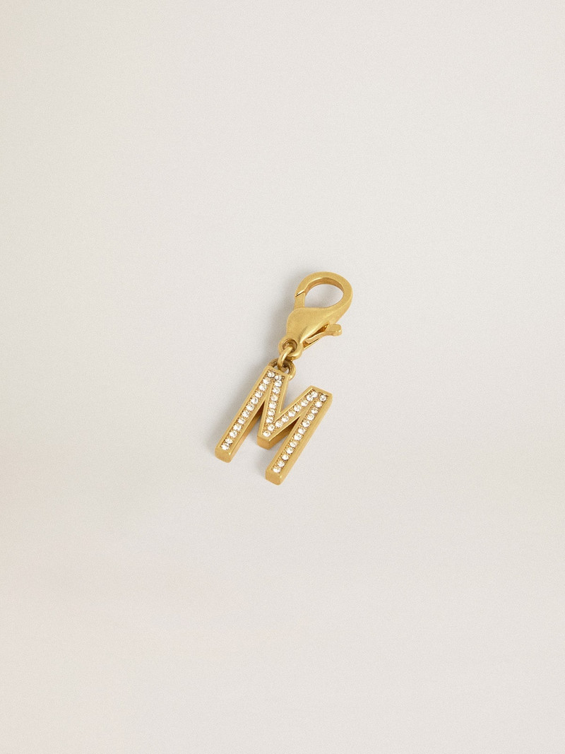 Golden Goose Letter M charm in gold-colored brass with crystals outlook