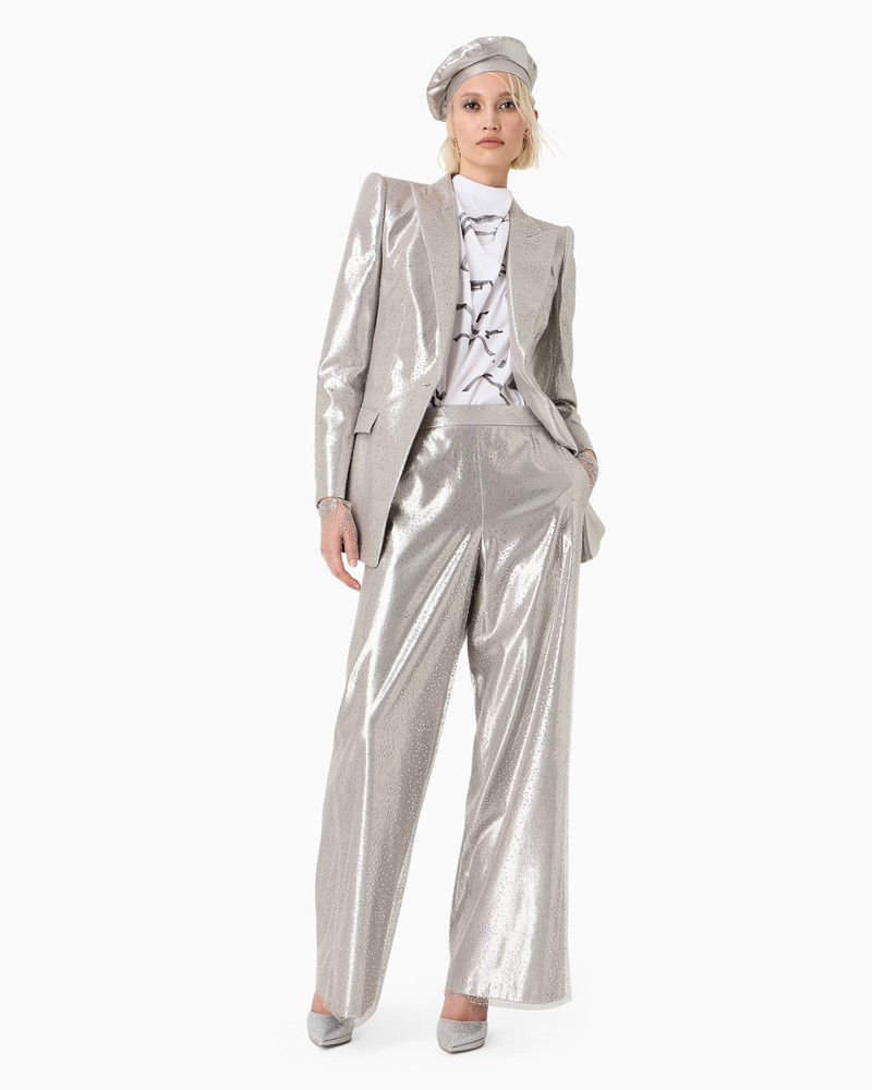 GIORGIO ARMANI Long single-breasted jacket in silk and tulle with rhinestone embroidery outlook
