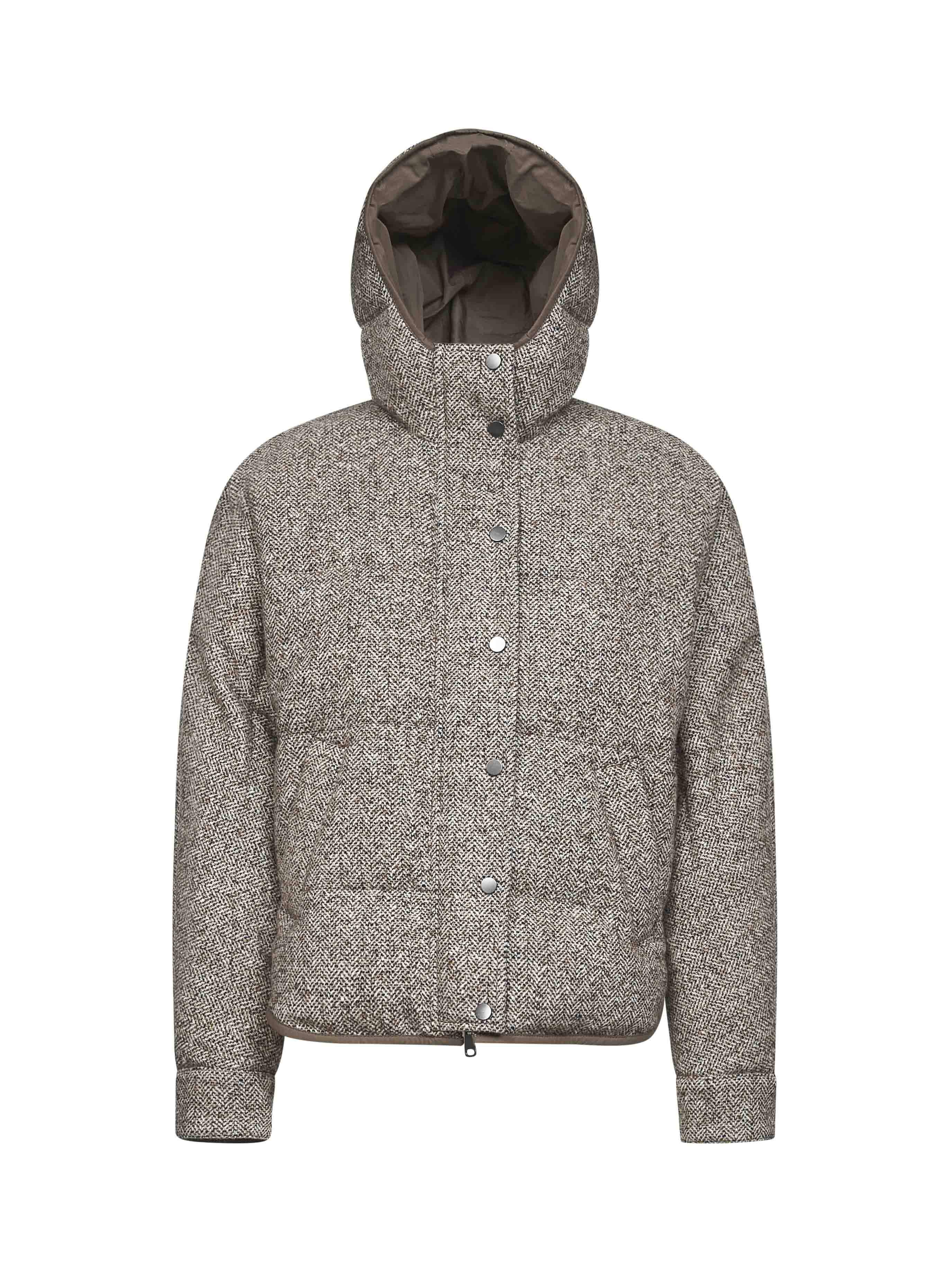 Beige reversible hooded down jacket - 1