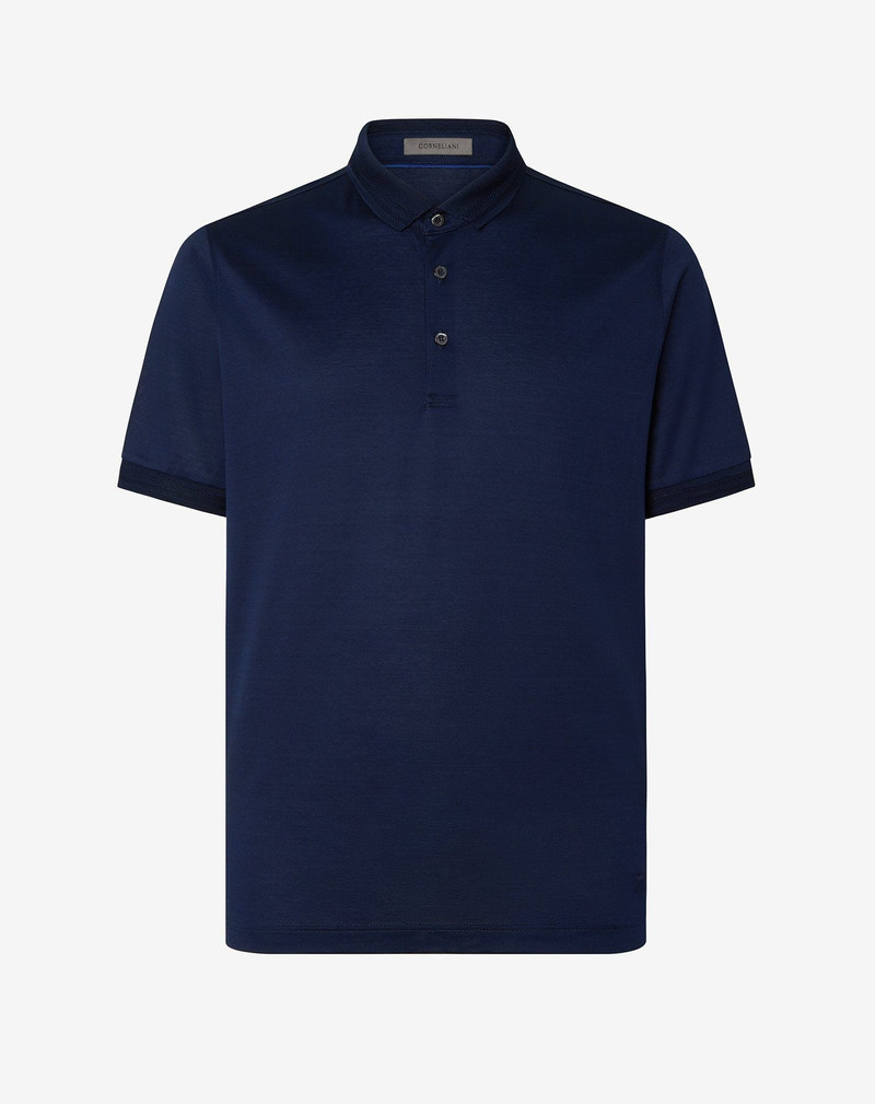 Blue button-up polo shirt in lisle cotton 1