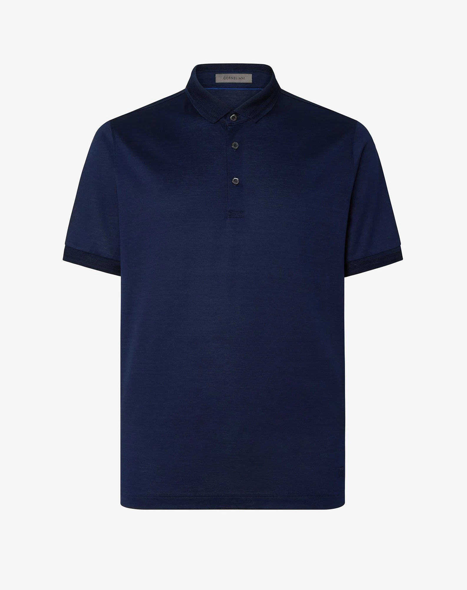 Blue button-up polo shirt in lisle cotton - 1